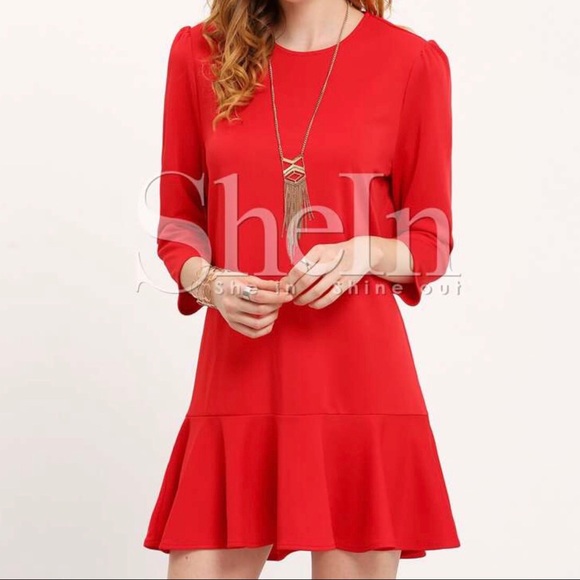 SHEIN Red Round Neck Ruffle Dress - Picture 4 of 7